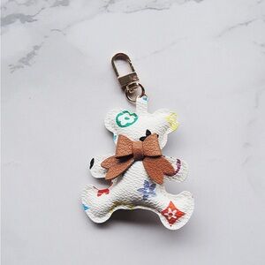 Teddy Bear Flower Keychain Fashion Purse-little teddy bear White KC030